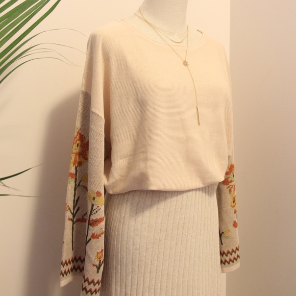 Asian Sizing- Floral Flounce Sleeve Sweater - Picture 4 of 8